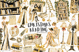 Glitter Christmas Reading Clipart, a Seasonal Illustration by Markicha Art
