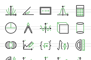 50 Math Symbols Green & Black Icons