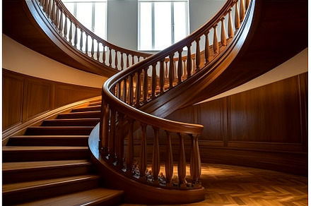 Wood staircase. Generate Ai, an Architecture Photo by Ylivdesign