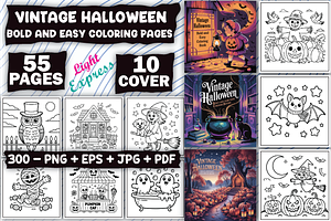 Vintage Halloween Coloring Pages, an Illustration by LightExpress