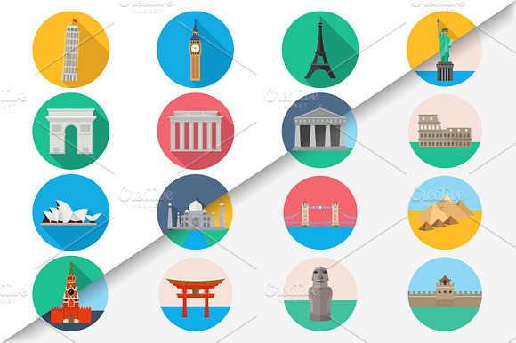 Travel Landmarks Icon Set 2 In 1