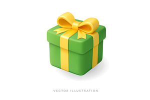 3d green gift box with yellow ribbon, an Object Illustration by GraphiShop