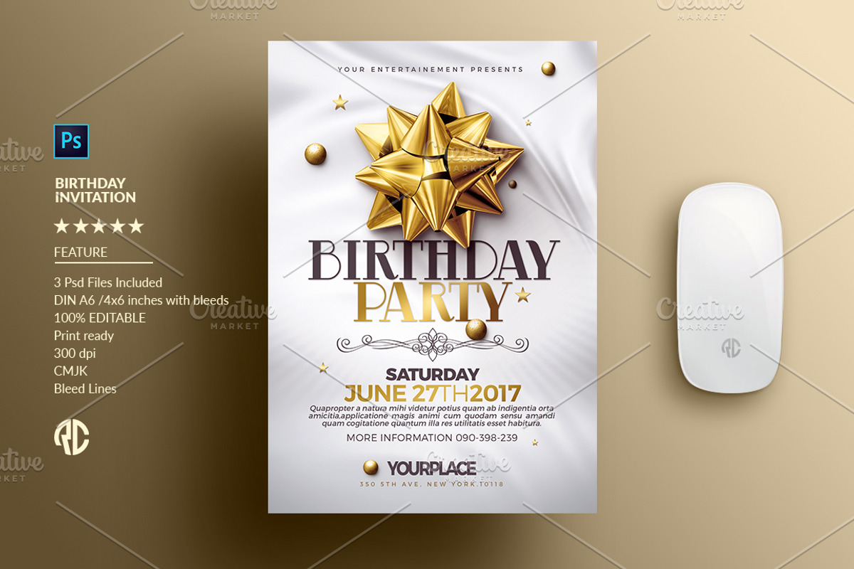 Birthday Invitation | 3 Psd Template, a Flyer Template by Rome B Creation (Photo 2 of 4)