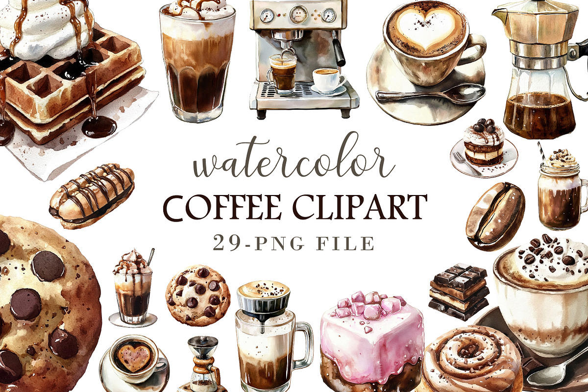 Watercolor Сoffee clipart, an Illustration by Libby Wishes (Photo 1 of 3)