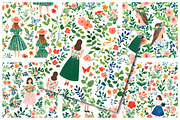 Garden spring girls seamless pattern, an Illustration by SinaCreation (Thumbnail 3 of 6)