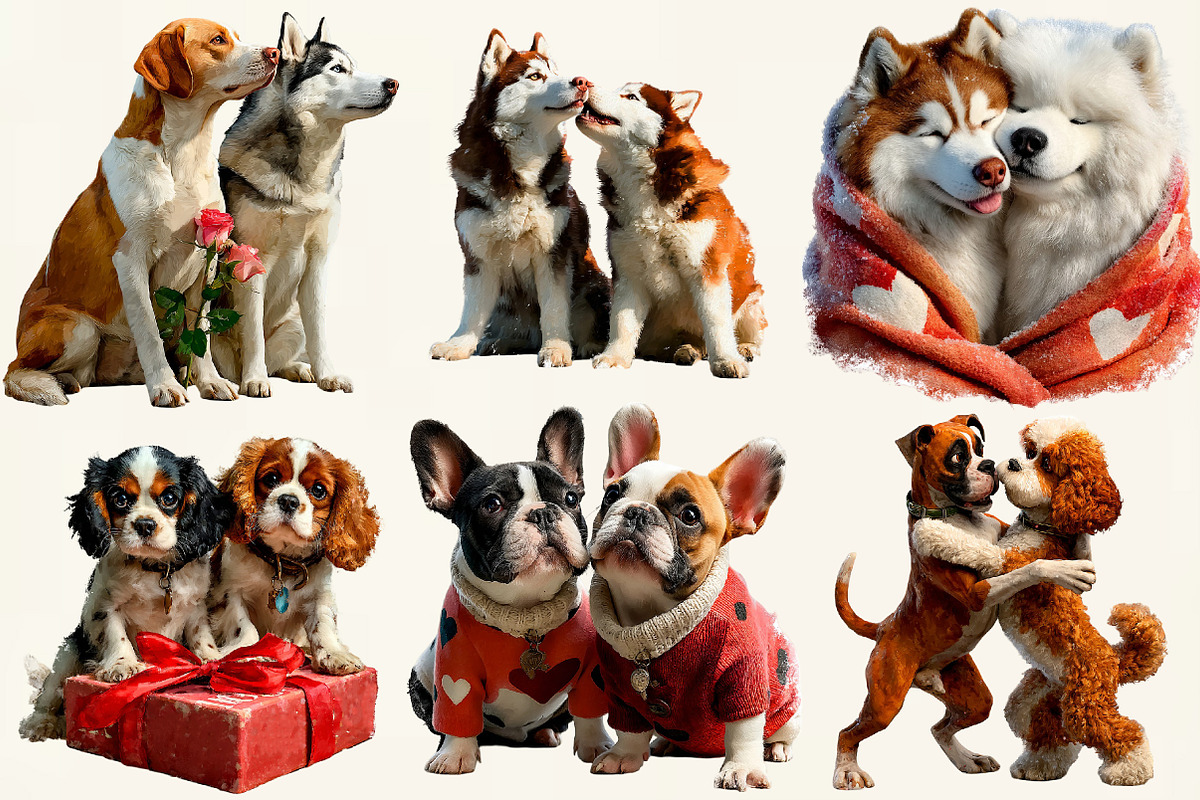 Valentine's Day Couple Dog Clipart, an Illustration by DreamCafeArt (Photo 2 of 6)