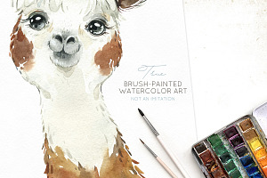 Llamas. Funny Watercolor Animals