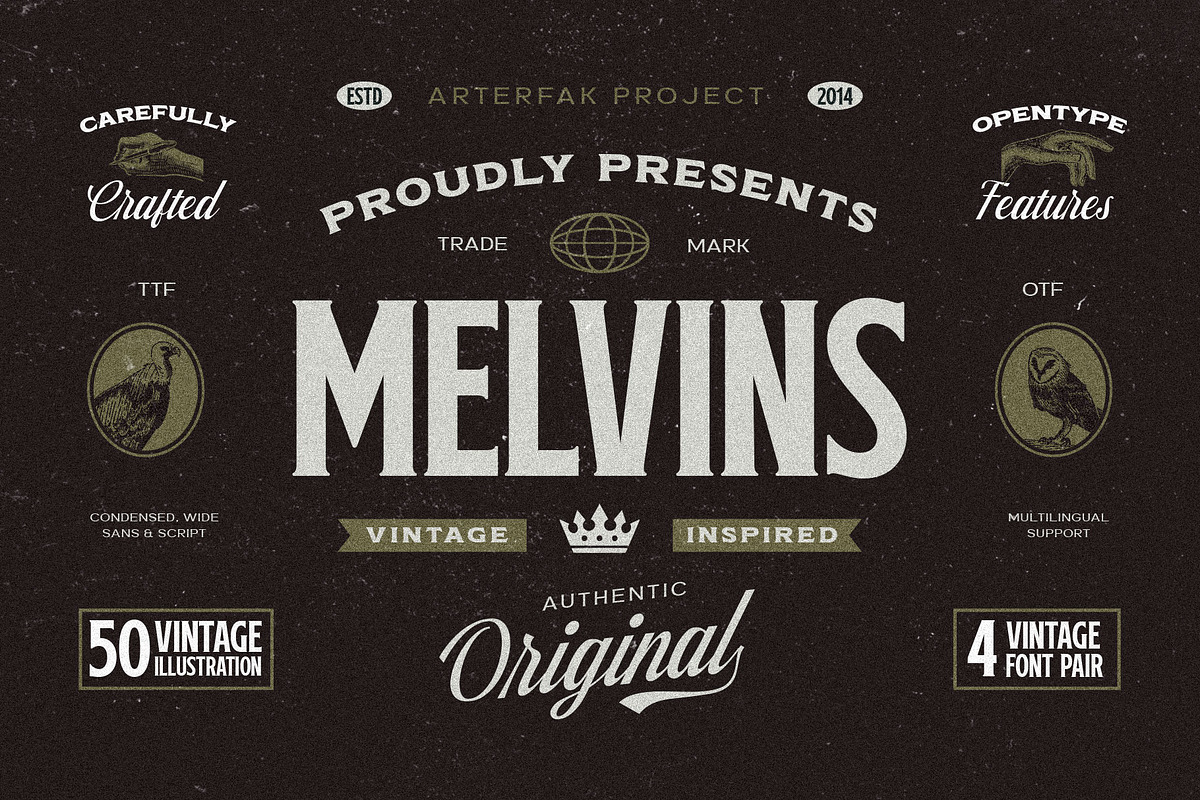 Melvins - Font Set, a Serif Font by Arterfak Project (Photo 1 of 12)