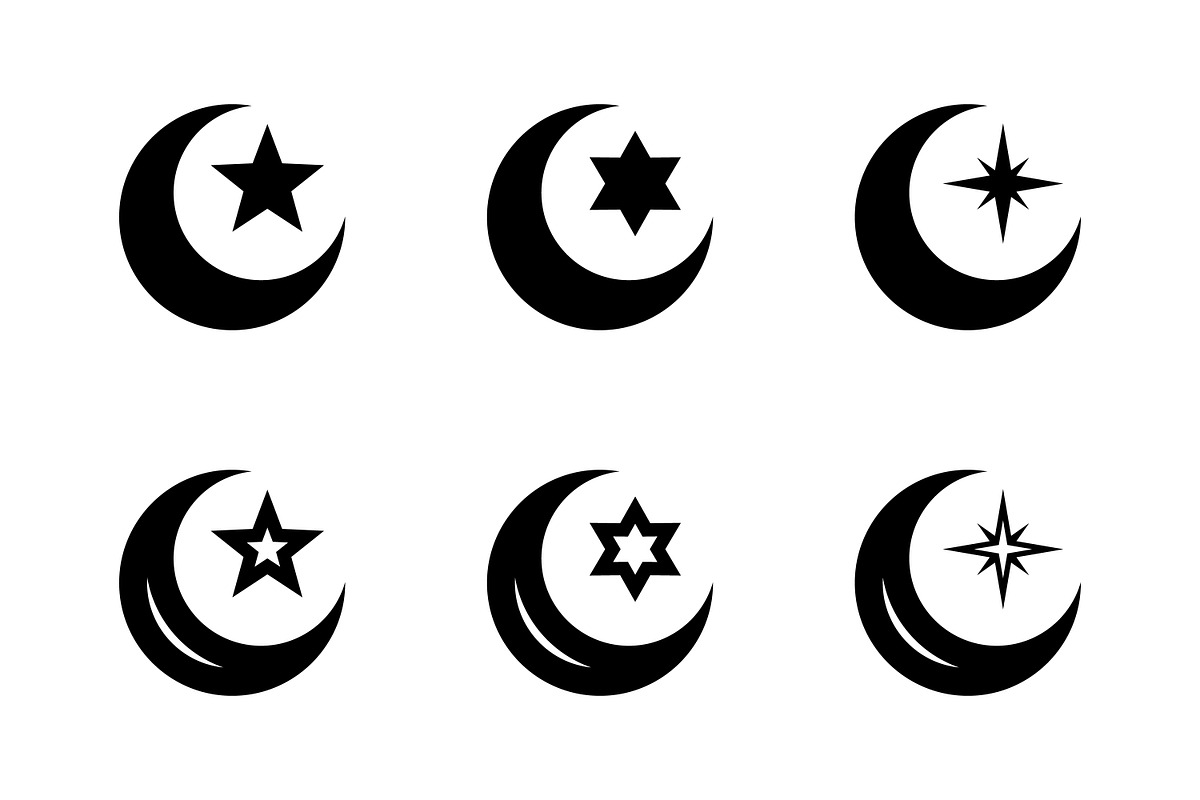 Crescent moon and star silhouette, a Solid Icon by Saba Vector