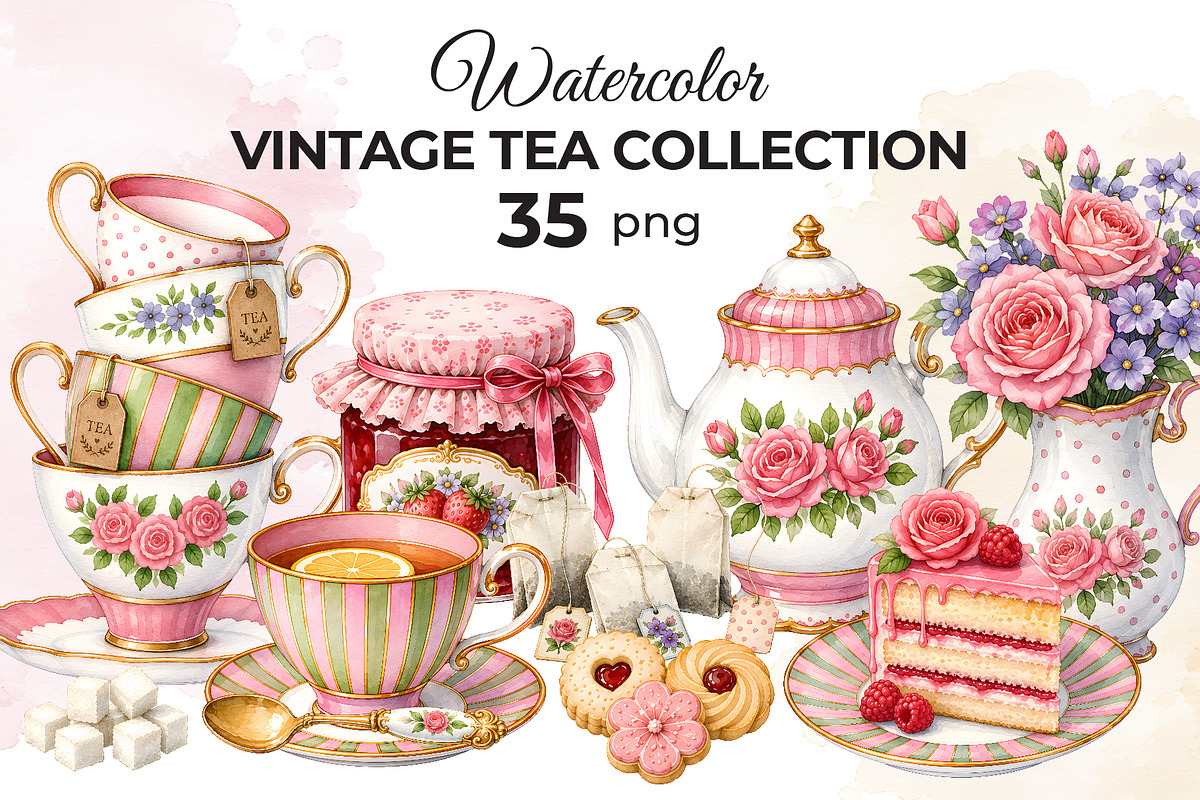 Vintage Tea Collection, an Object Illustration by Iryna Denysova (Photo 1 of 7)