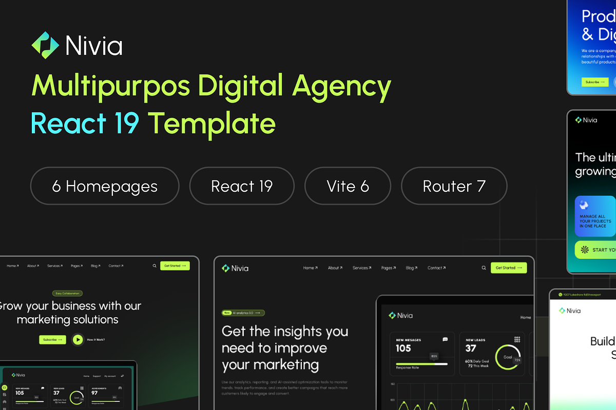 Nivia - Digital Agency React 19, a React Template by AliThemes (Photo 1 of 3)