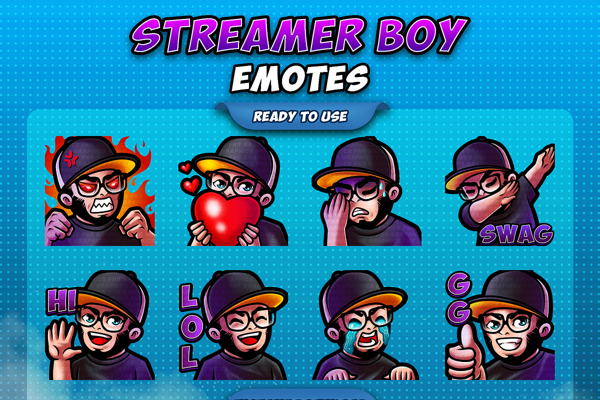 Streamer Boy Glasses Twitch Emotes, an Illustration by FNR Graphics (Photo 1 of 2)