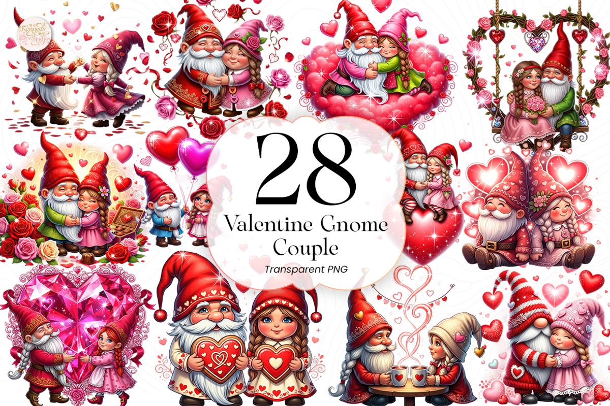 Valentine Gnome Couple PNG Clipart, a Person Illustration by KennedyStudio (Photo 1 of 5)