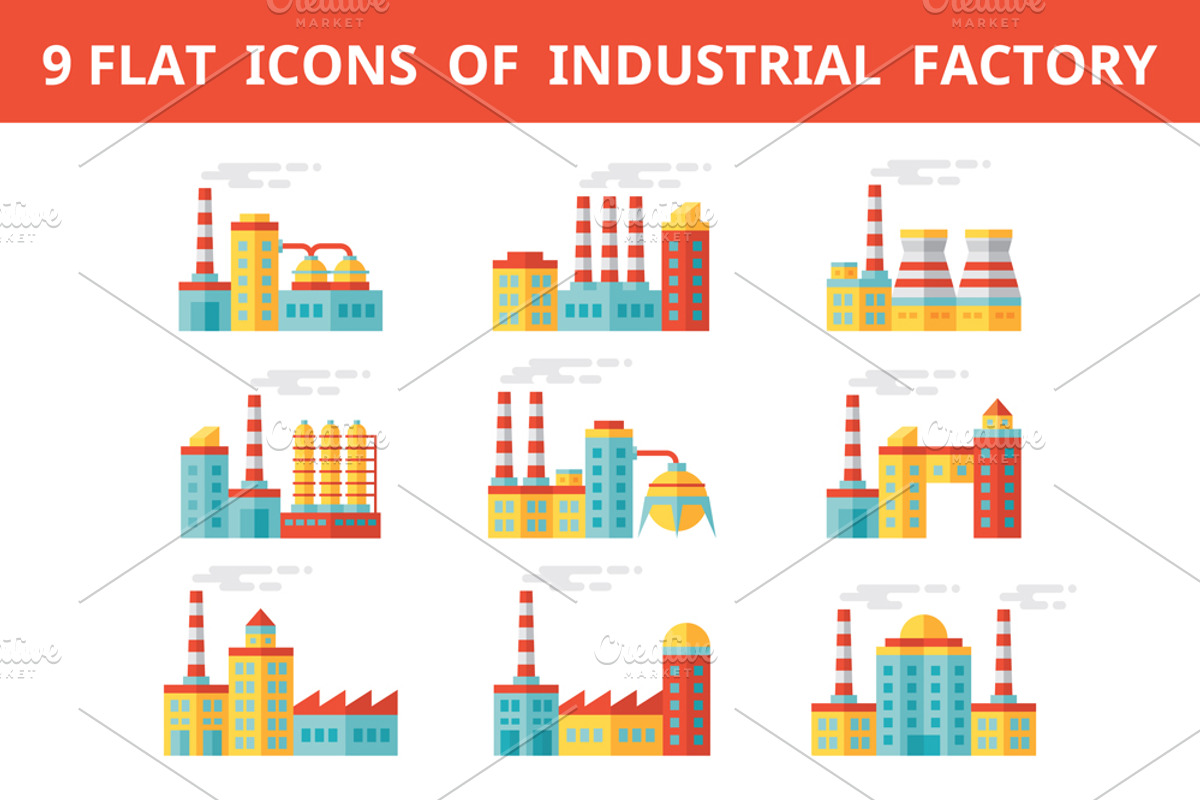 Industrial Factory Flat Icons