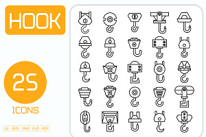 Crane Hook Line Icons Set, an Outline Icon by Designfour