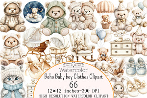 Watercolor Boho Baby boy Clothes Cli