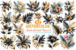 Black and Gold Tropical Clipart, a Graphic by designcity5