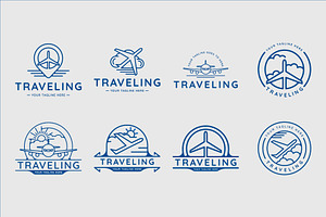 Set Of Airplane Travel Logo Line Art