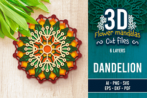 3D Dandelion Flower Mandala, an Object Graphic by Arshad Ali