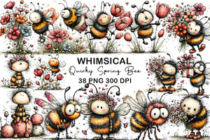 Whimsical Quirky Spring Bee Clipart, an Illustration by CraftArtStudio