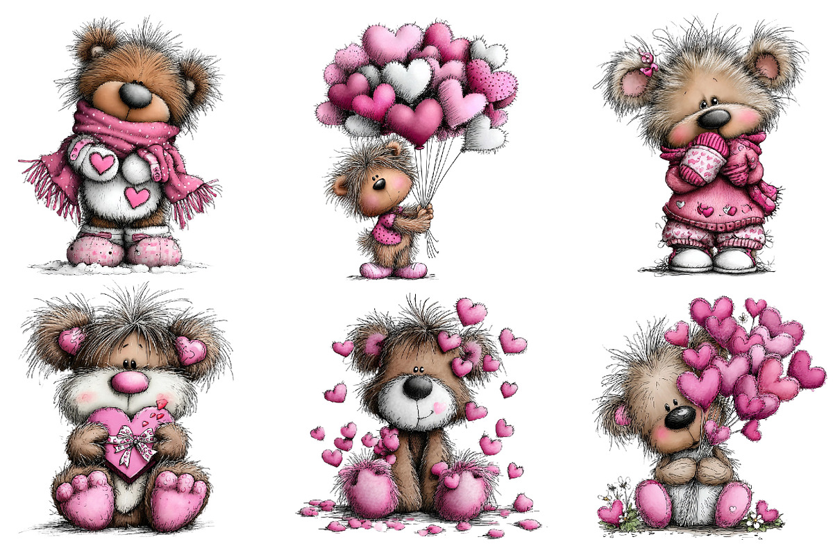 Valentine's Whimsical Bear Clipart, an Illustration by Dream Creation (Photo 3 of 8)