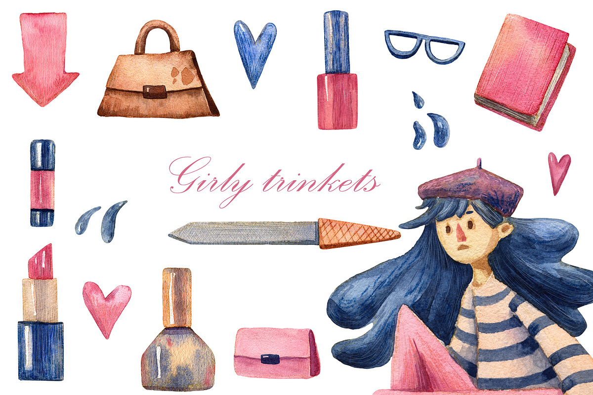 Cute Girls - Watercolor Clip Art Set, a Person Illustration by Mashamashastu (Photo 3 of 12)