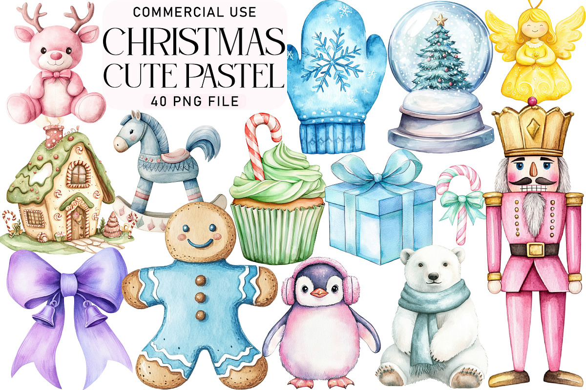 Cute Pastel Christmas Clipart, an Illustration by Daily.Designs (Photo 1 of 3)