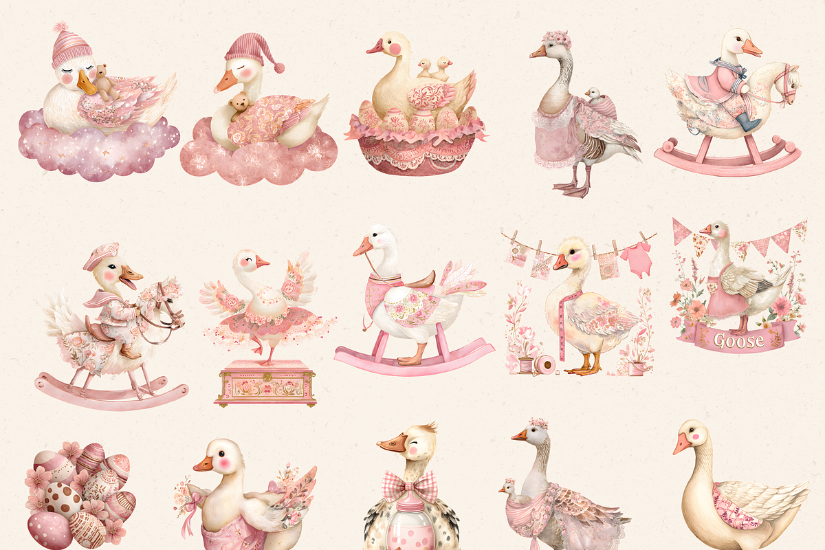 SILLY GOOSE BABY SHOWER CLIPART, an Animal Illustration by Daring Digies (Photo 3 of 7)