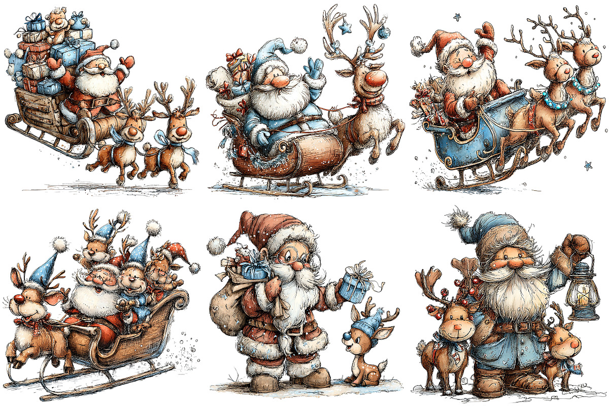 Christmas Santa & Reindeer Clipart, an Illustration by Craft Nest (Photo 6 of 8)