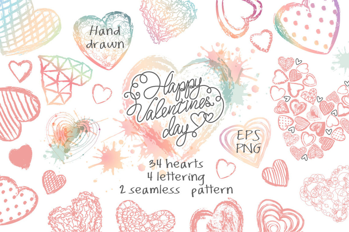 Love set Hand drawn hearts lettering, an Object Graphic by antuanetto (Photo 1 of 8)