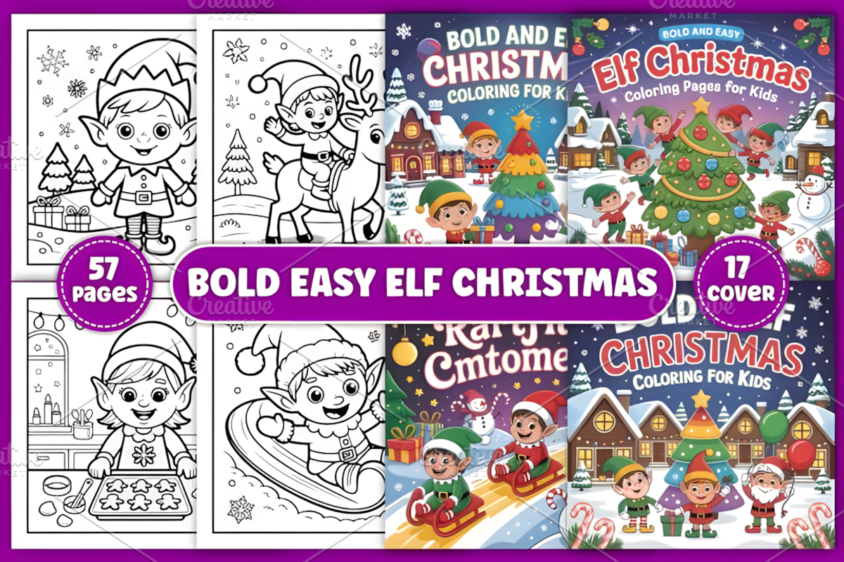 Bold & Easy Elf Christmas Coloring, a Seasonal Illustration by Design Station (Photo 1 of 4)