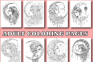 Boho Chic Moon Adult Coloring Pages