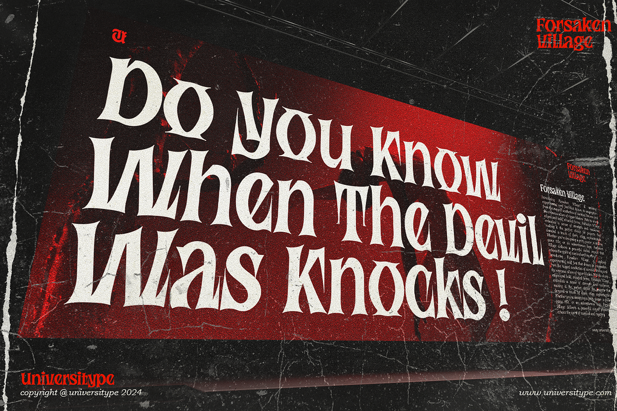 UT Forsaken Village - A Scary Font, a Serif Font by Universitype (Photo 4 of 12)