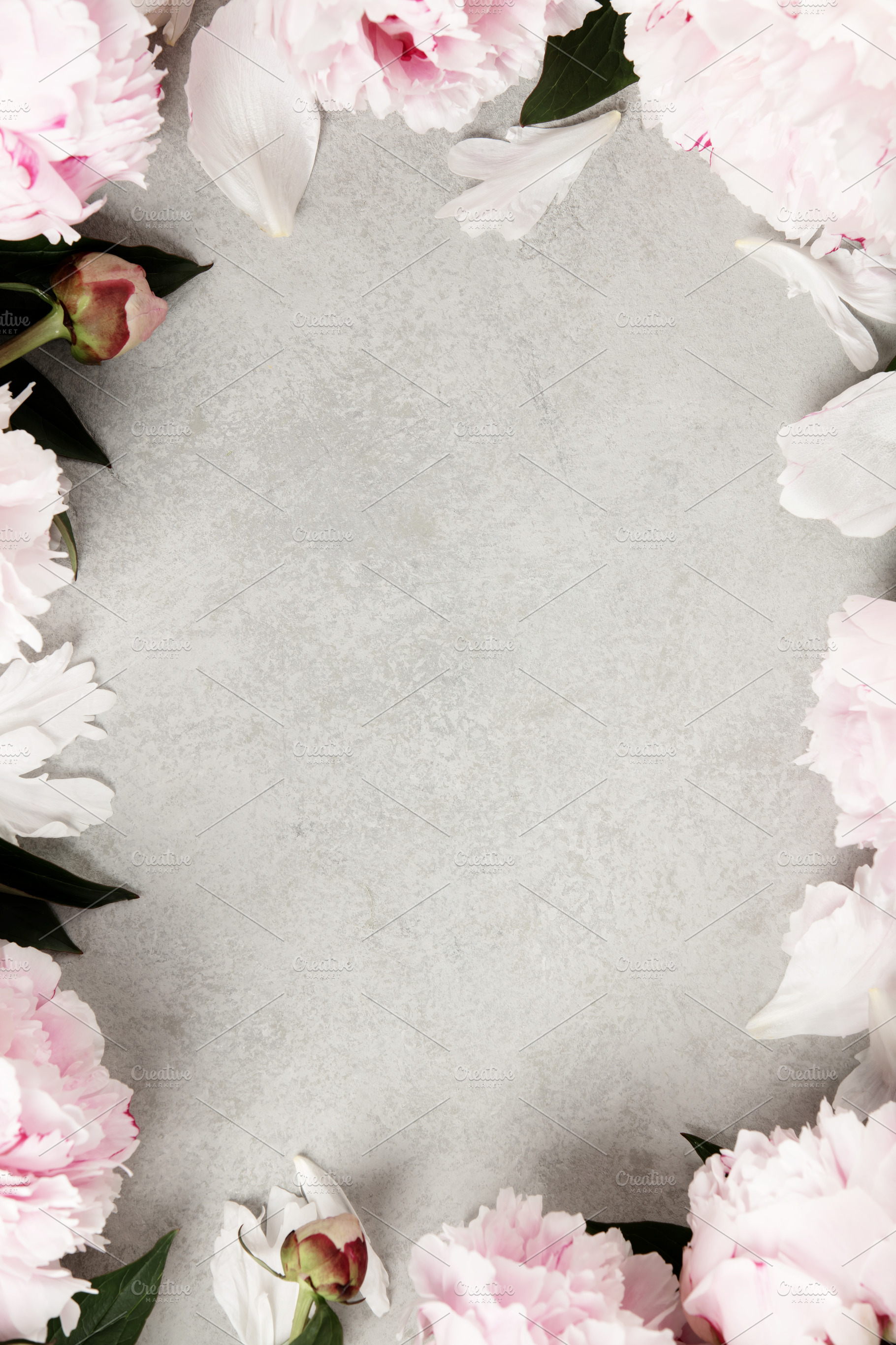 Pink Peonies Frame on Light Stone Background, a Beauty & Fashion Photo by Natalia Klenova's Shop