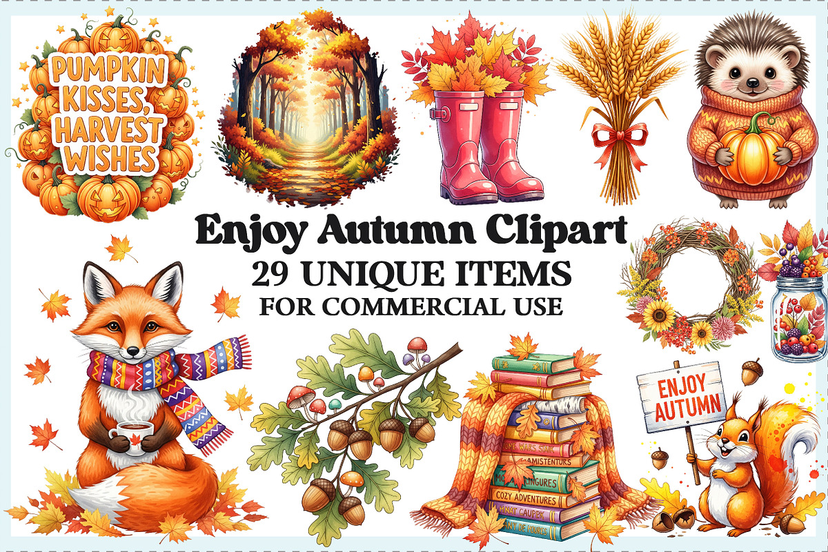 Watercolor Enjoy Autumn Clipart, an Illustration by Craft Nest (Photo 1 of 9)