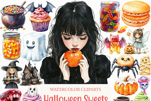 Watercolor Halloween Sweets Clipart, an Illustration by Craft Nest