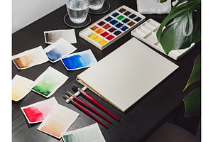 Watercolor painting supplies on, a School & Education Photo by Fascinadora