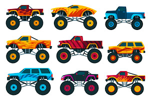 Monster trucks set. Bright, a Transportation Illustration by Things for designers