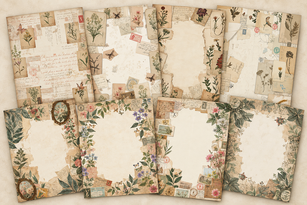 Vintage Botanical Junk Journal Paper, a Background Graphic by Printable Treasure (Photo 3 of 3)