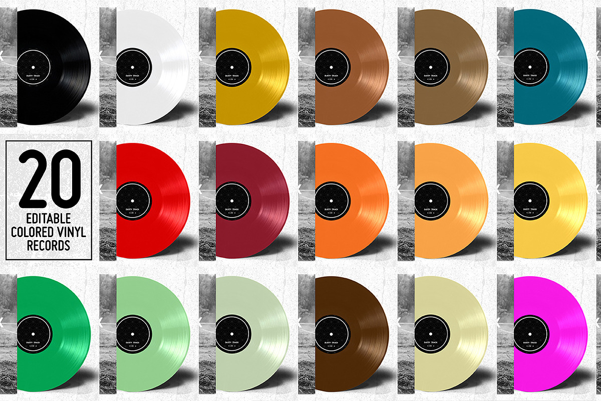 20 Colored Vinyl Records - Mockup, a Product Mockup by this is awsm (Photo 1 of 23)