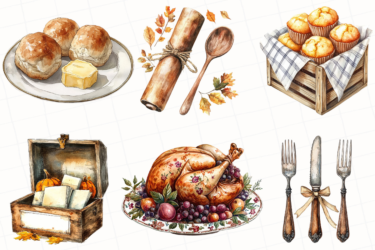 Vintage Thanksgiving Clipart, an Illustration by OK Design (Photo 2 of 4)