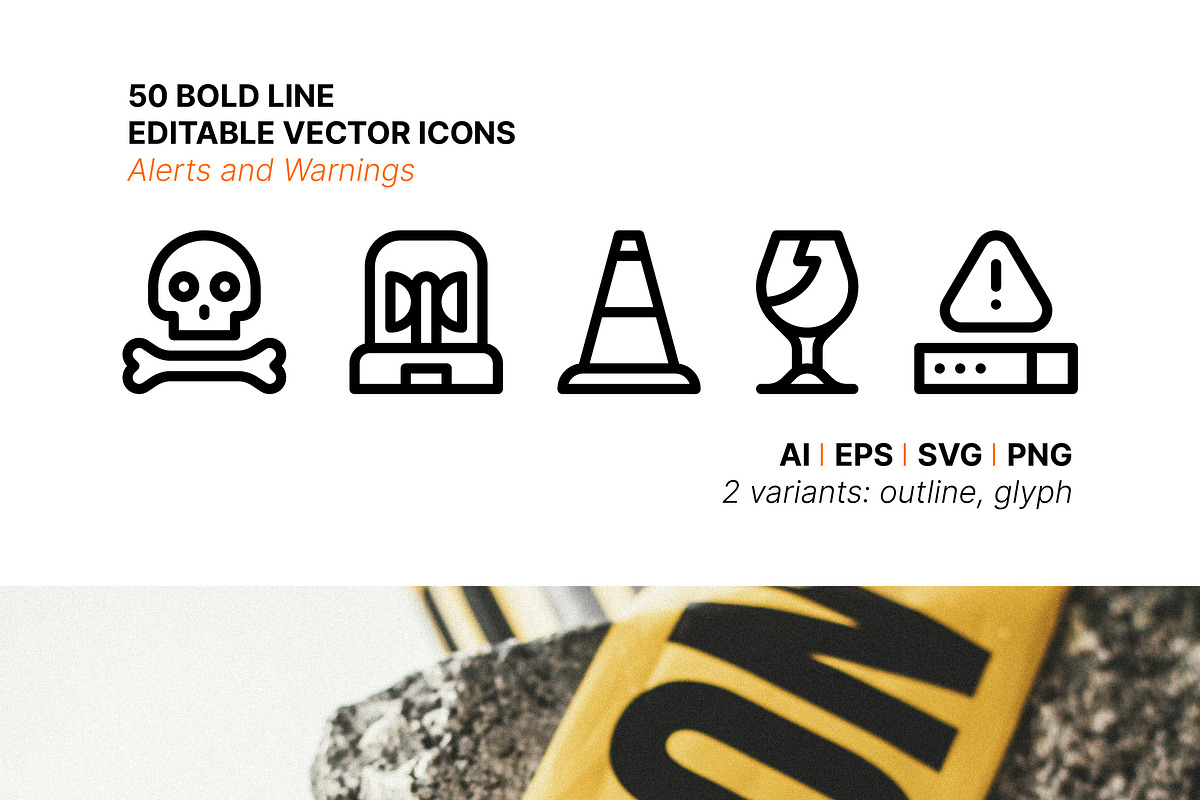 50 Alerts and Warnings Icons, an Outline Icon by Side Project (Photo 1 of 8)