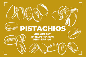 PISTACHIOS LINE ART (12+ ELEMENTS), a Food Illustration by Bonfloret Studio