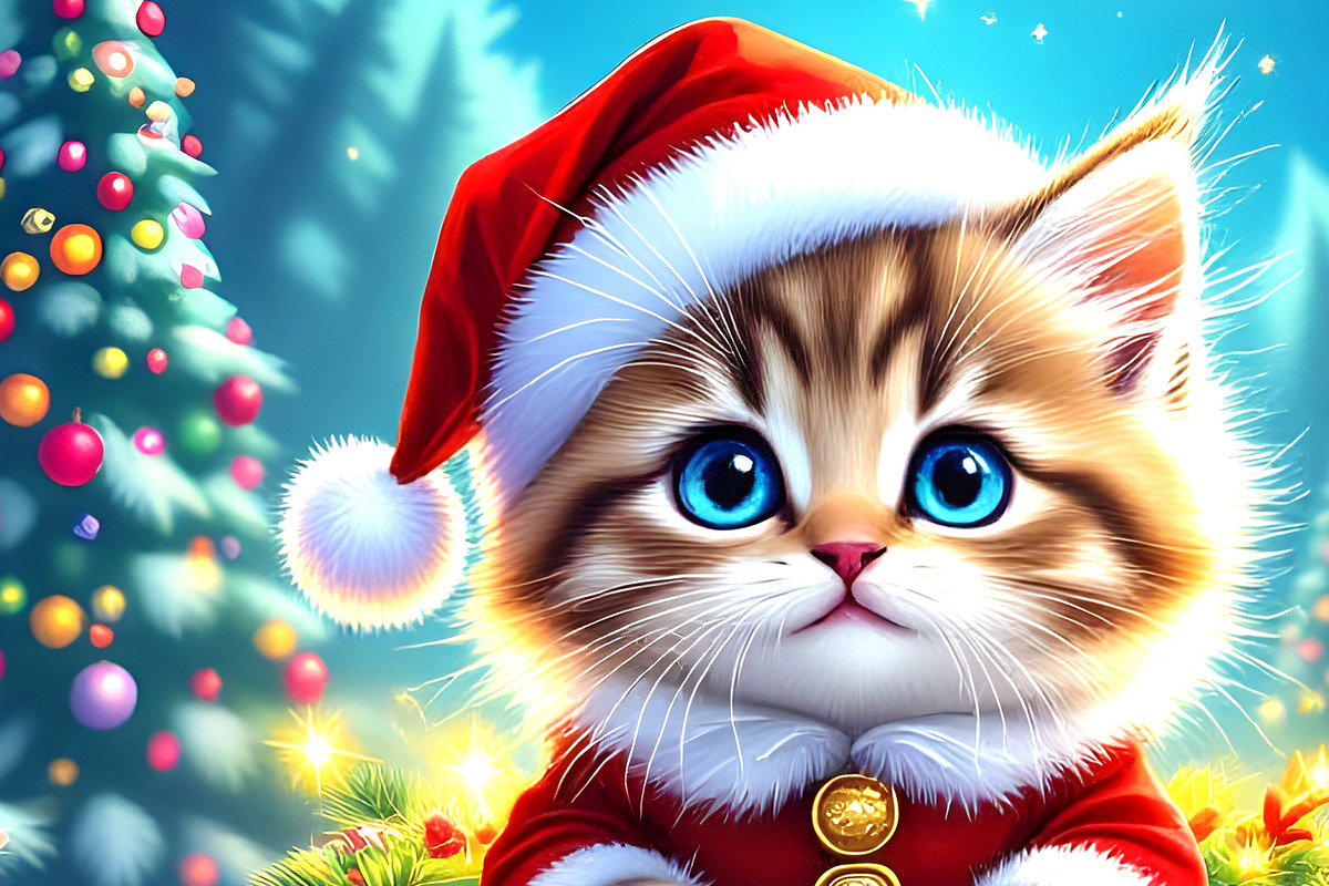 Christmas Kitten in a Whimsical Neon, an Animal Illustration by Sharon Schwalbe (Photo 1 of 2)