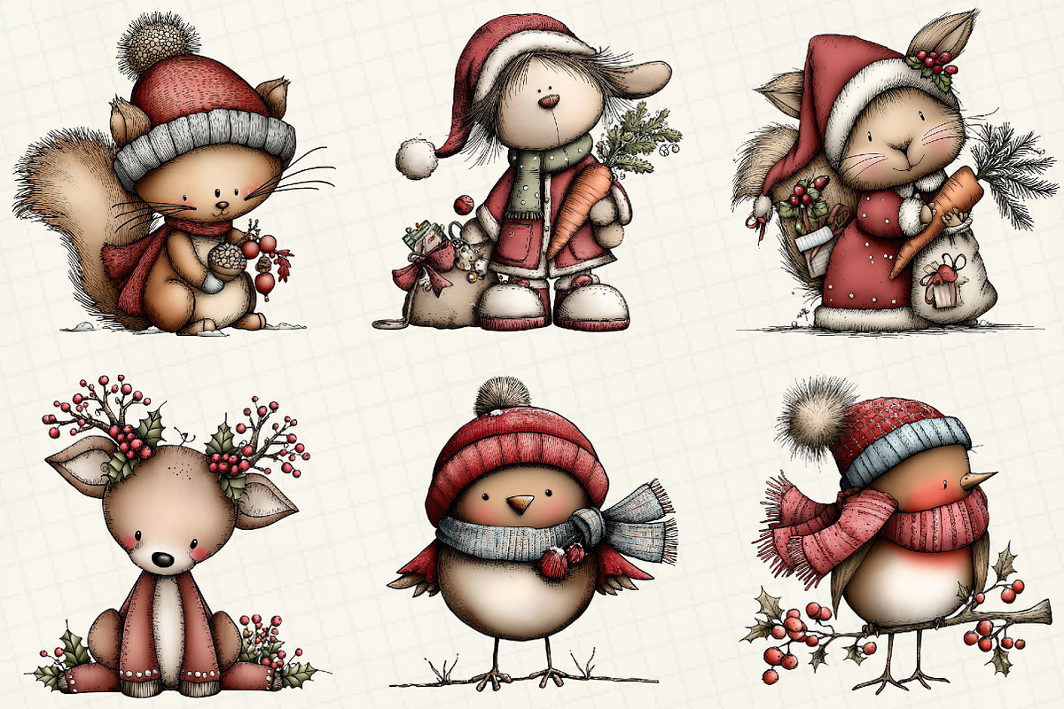 Christmas Woodland Animals Clipart, an Illustration by DreamCafeArt (Photo 4 of 8)