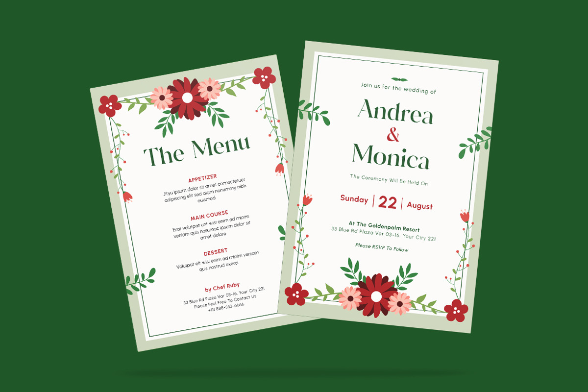 Peppa Floral Wedding Invitation, an Invitation Template by iDoodle Studio (Photo 3 of 4)