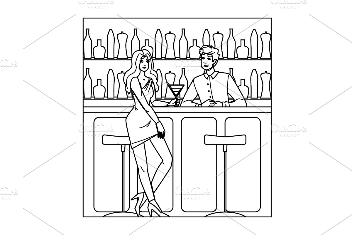 conversation chatting with bartender, a Person Illustration by pikepicture