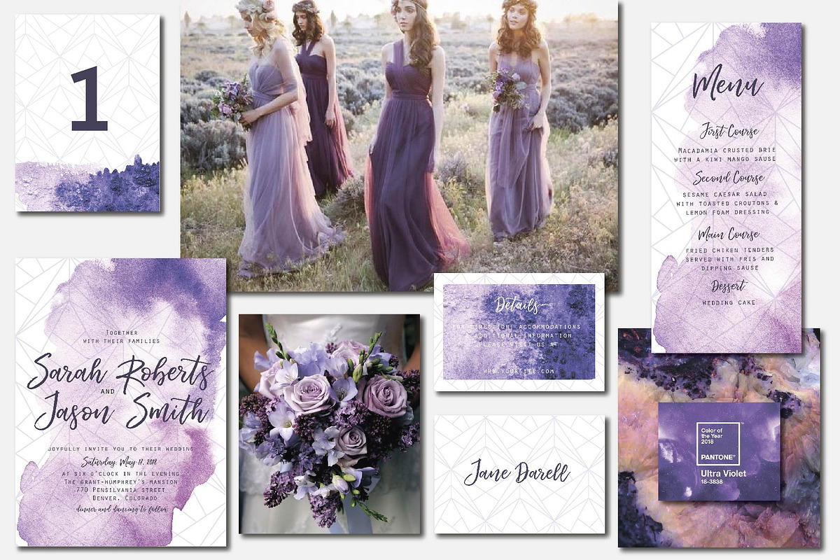 Violet wedding invitation suite, an Invitation Template by digital_essence (Photo 4 of 4)