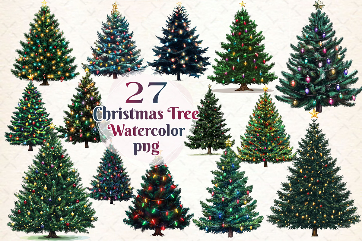 Watercolor Christmas Tree Clipart, a Work Illustration by Dream Creation (Photo 1 of 4)
