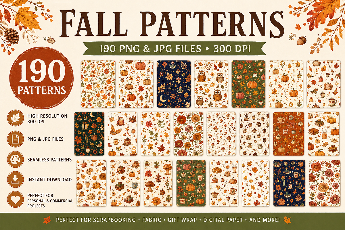 190 Cozy Fall Pattern Bundle, a Pattern Graphic by Daffodil Dream Studio (Photo 1 of 3)